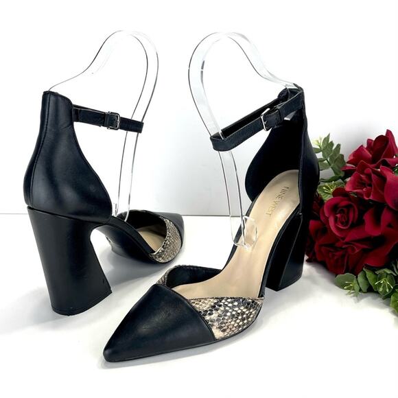 Nine West Hillianao Women Black Heels Sz 10 Leather Adjustable Ankle Strap Pumps - Picture 3 of 14